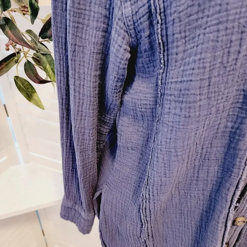 FREE PEOPLE XS ALL ABOUT THE FEELS BLUE BUTTON DOWN TUNIC SIZE XS